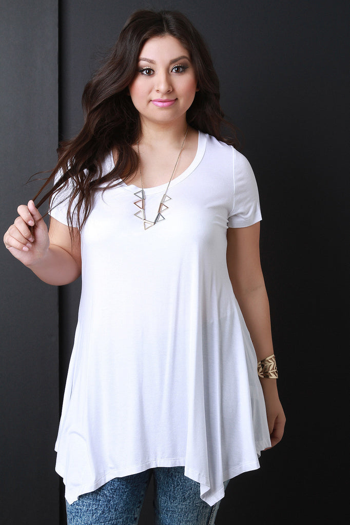 Handkerchief Hem Short Sleeve Top