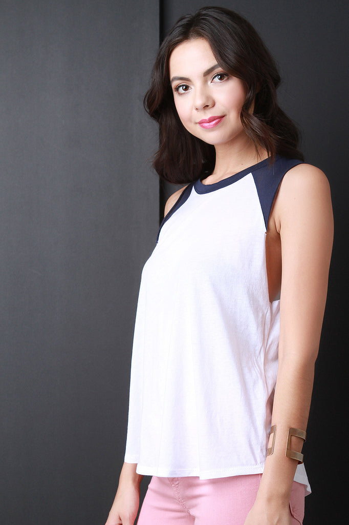 Round Neck Color Block Shoulder Top