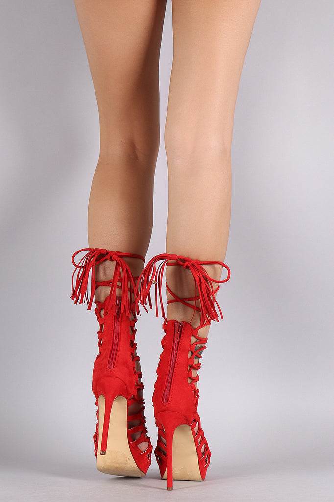 Liliana Suede Tassel Lace Up Stiletto Heel