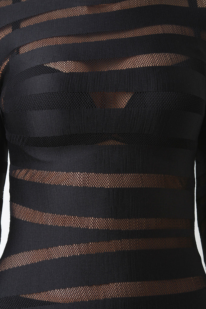 Semi-Sheer Striped Mid Sleeve Bodycon Dress