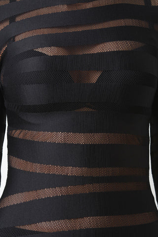 Semi-Sheer Striped Mid Sleeve Bodycon Dress