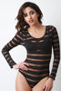 Long Sleeve Semi-Sheer Stripe Bodysuit