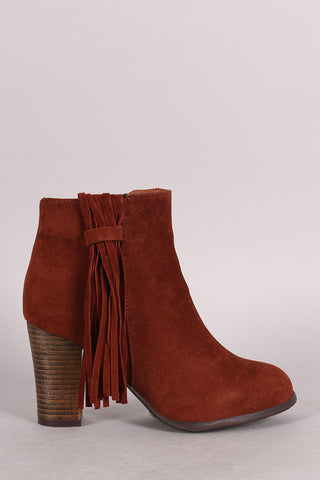 Two-Tone Snap Button Strap Chunky Heel Ankle Bootie