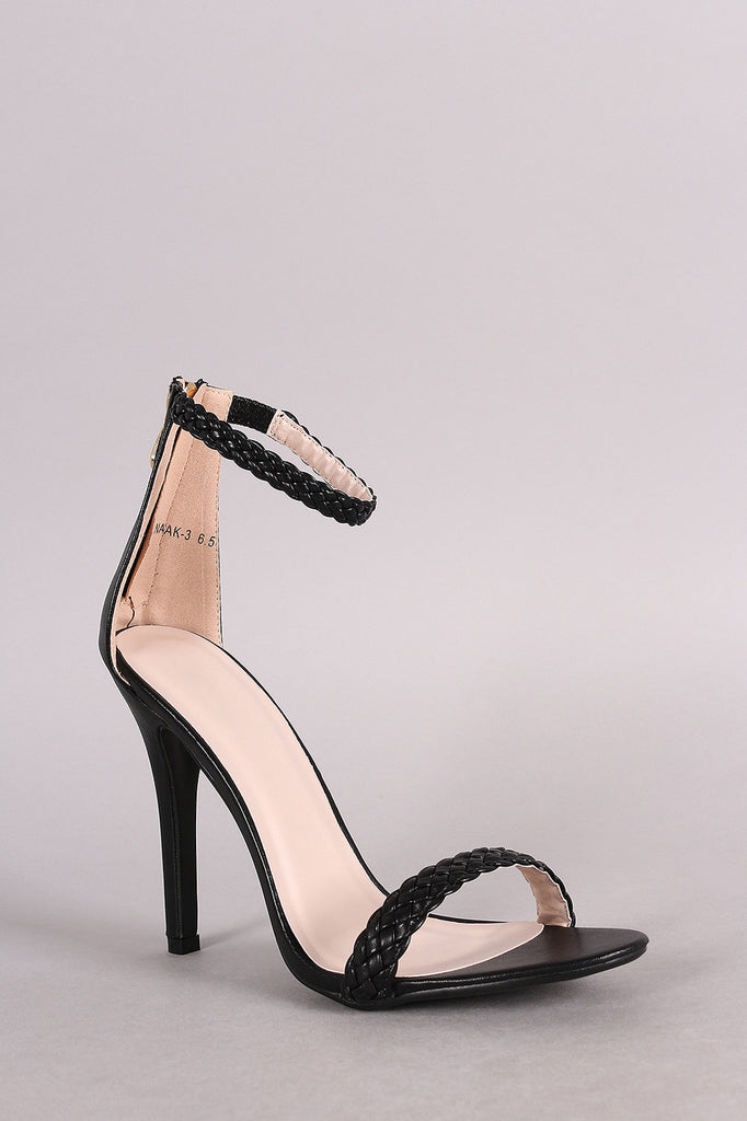 Woven Ankle Strap Stiletto Heel