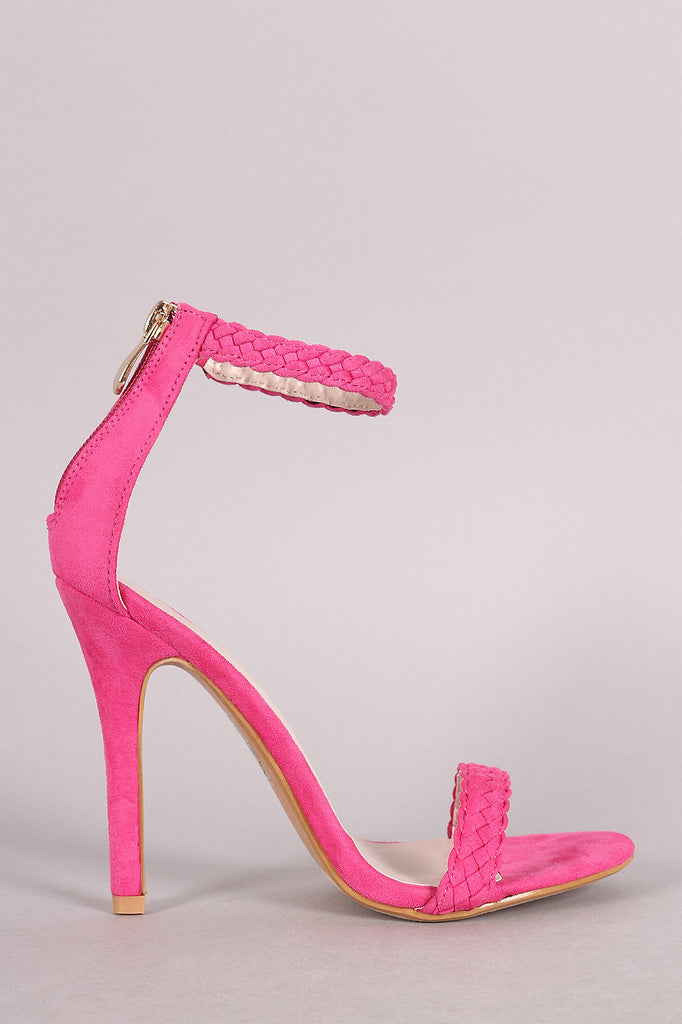 Suede Woven Ankle Strap Stiletto Heel