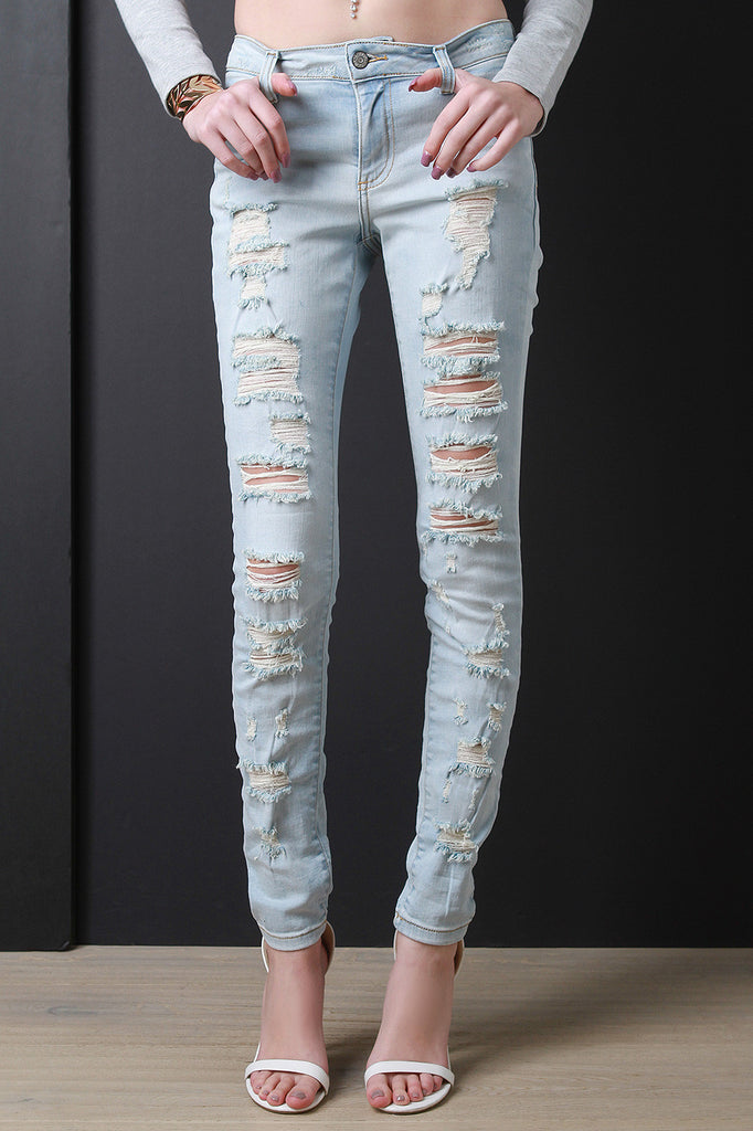 Low Rise Silhouette Ripped Skinny Jeans