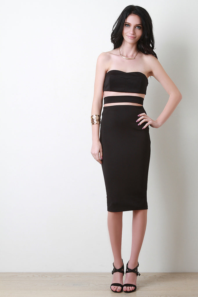 Strapless Crop Top And Pencil Skirt Set