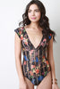 Plunging V-Neck Semi-Sheer Floral Bodysuit