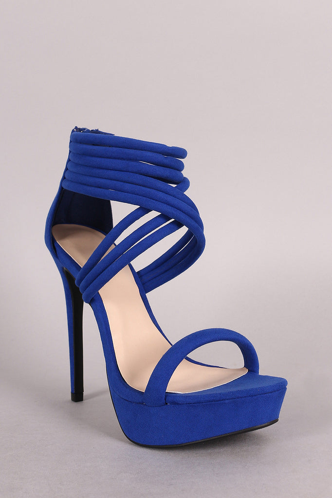 Qupid Suede Strappy Stiletto Platform Heel