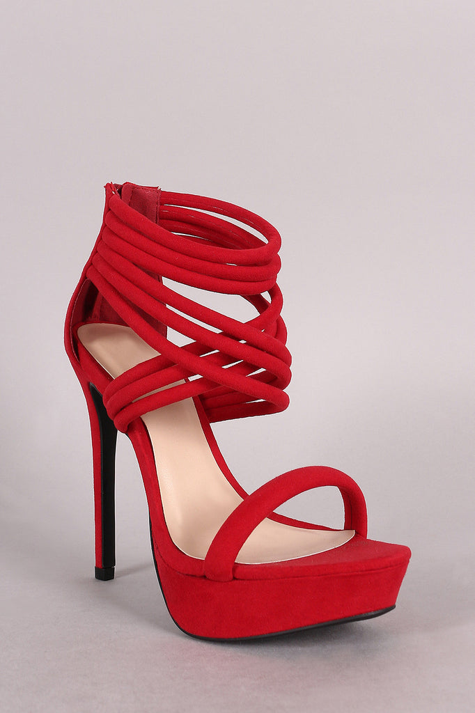 Qupid Suede Strappy Stiletto Platform Heel