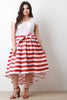 High Low Horizontal Stripe Pleated Skirt