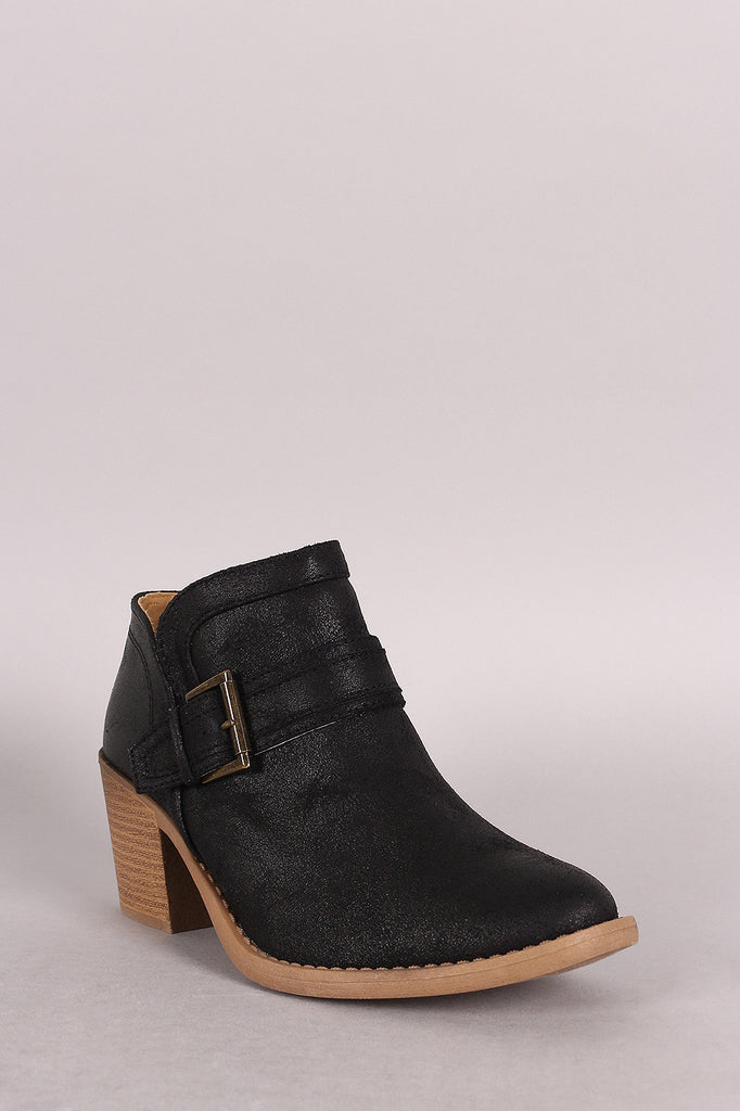 Qupid Buckled Cowgirl Chunky Heeled Booties