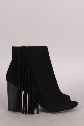 Two-Tone Snap Button Strap Chunky Heel Ankle Bootie