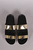 Double Metallic Band Slip On Flat Sandal