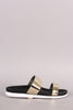 Double Metallic Band Slip On Flat Sandal