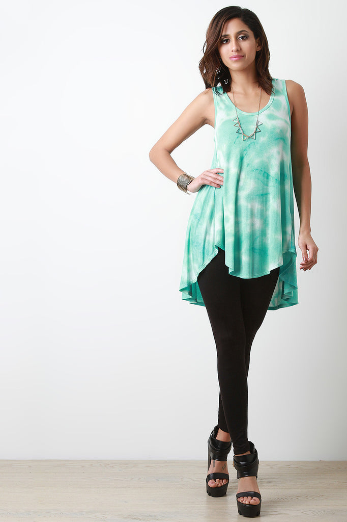 Tie Dye Sleeveless High Low Tunic Top