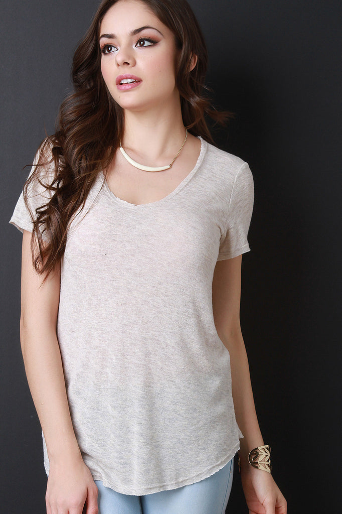 V-Neck Raw Edge Tee Shirt