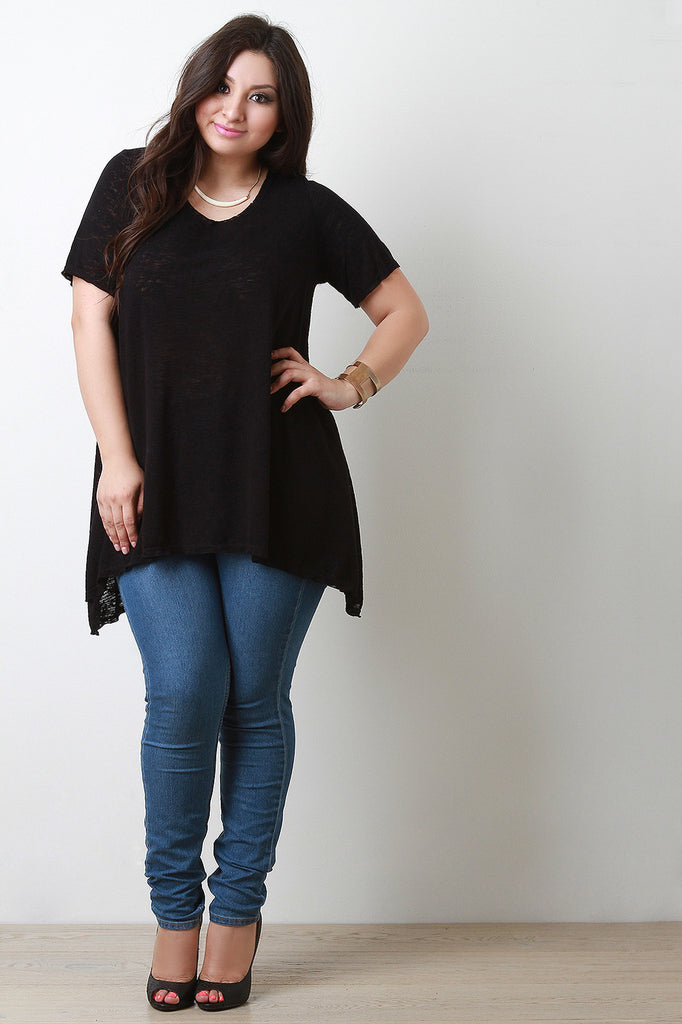 Hacci Knit Round Neck Sharkbite Tunic