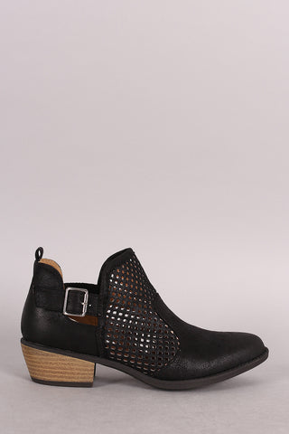 Two-Tone Snap Button Strap Chunky Heel Ankle Bootie