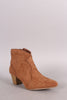 Qupid Suede Pointy Toe Chunky Heeled Booties