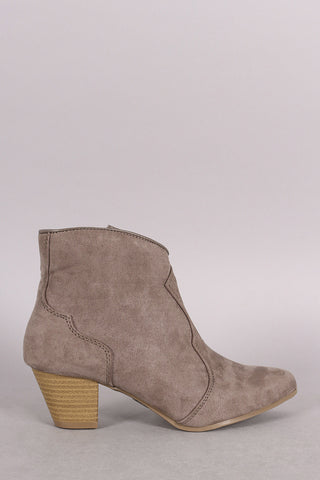 Two-Tone Snap Button Strap Chunky Heel Ankle Bootie