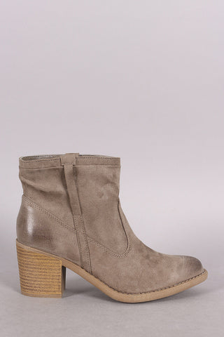 Two-Tone Snap Button Strap Chunky Heel Ankle Bootie