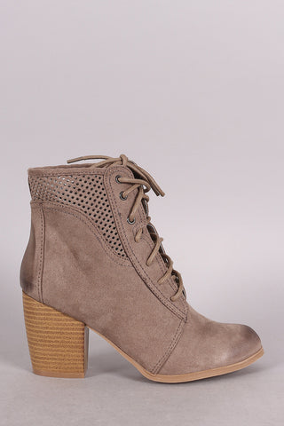 Two-Tone Snap Button Strap Chunky Heel Ankle Bootie