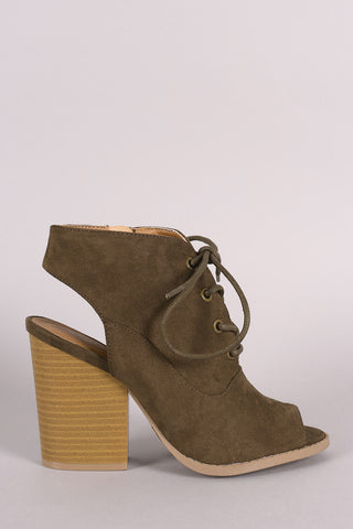 Two-Tone Snap Button Strap Chunky Heel Ankle Bootie