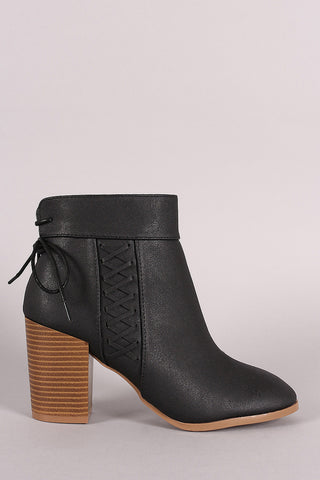 Two-Tone Snap Button Strap Chunky Heel Ankle Bootie