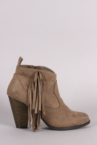 Two-Tone Snap Button Strap Chunky Heel Ankle Bootie