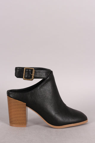 Two-Tone Snap Button Strap Chunky Heel Ankle Bootie