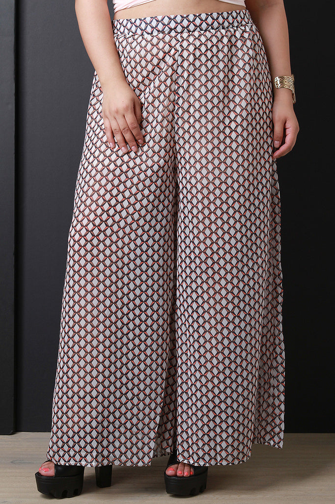 Geometric Print Wide Leg Pants