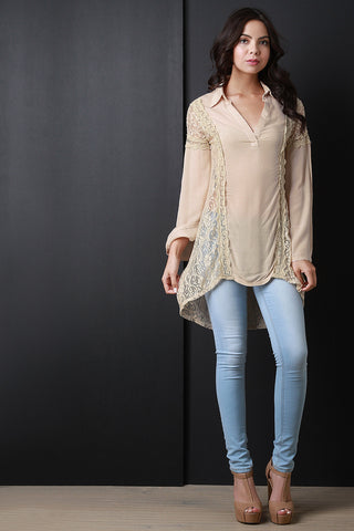 High Low Lace Long Bell Sleeve Top