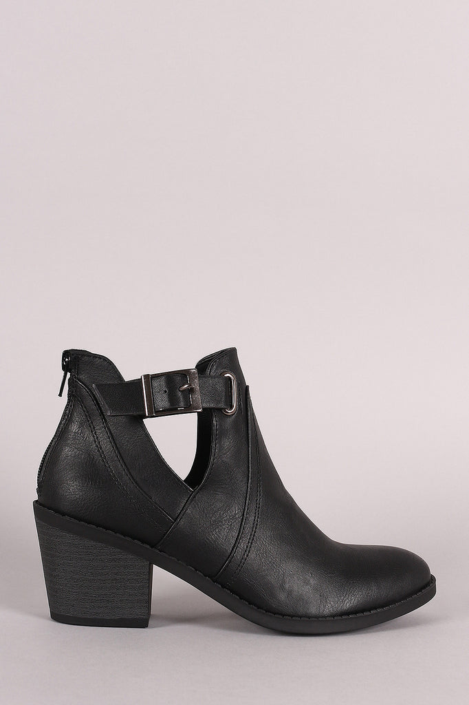 Soda Buckled Side Cutout Chunky Heeled Ankle Boots