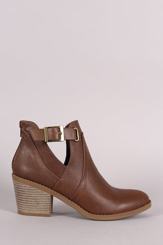 Two-Tone Snap Button Strap Chunky Heel Ankle Bootie