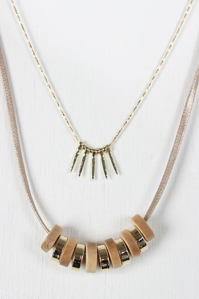 Vegan Metallic Leather Double Layer Necklace