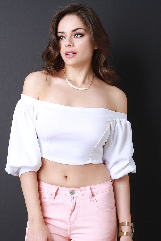 Off The Shoulder Puff Sleeve Crop Top