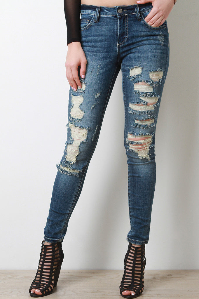 Low Rise Distressed Skinny Jeans