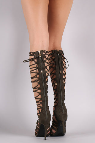 Wrap Lace Up Corset Stiletto Heel