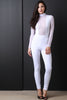 Mock Neck Twofer Mesh Long Sleeve Jumpsuit