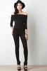 Ribbed Knit Off-The-Shoulder Quarter Sleeve Jumpsuit