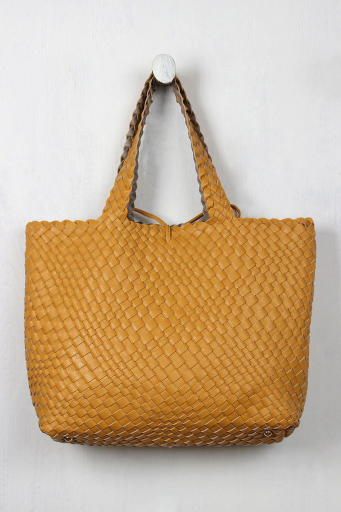 Reversible Woven Tassel Tie Tote Bag