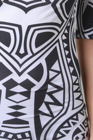 Semi-Sheer Tribal Pattern Midi Dress