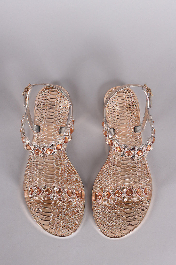 Liliana Jeweled Open Toe Jelly Flat Sandal