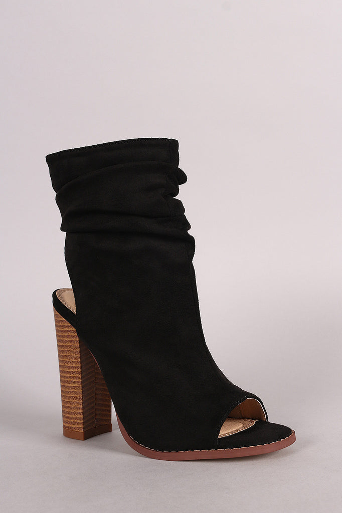 Liliana Suede Slouchy Open Toe Chunky Heel Boots