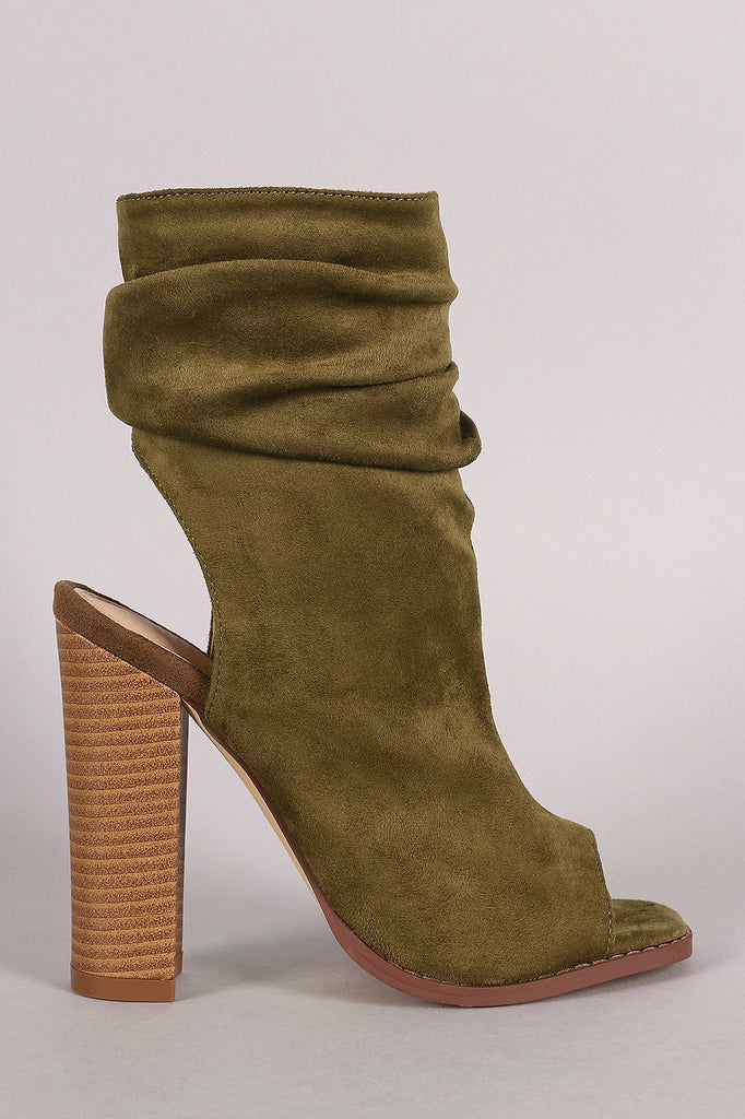 Liliana Suede Slouchy Open Toe Chunky Heel Boots