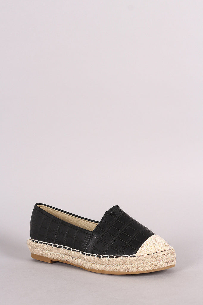 Crocodile Print Braided Espadrille Slip On Loafer Flat