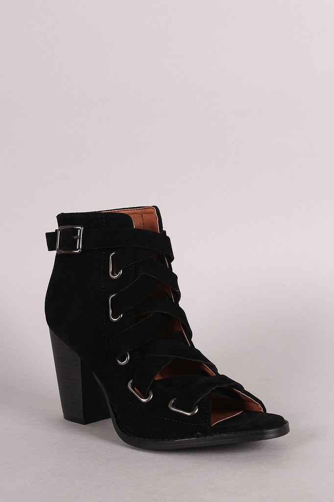 Open Toe Corset Lace Up Buckle Bootie