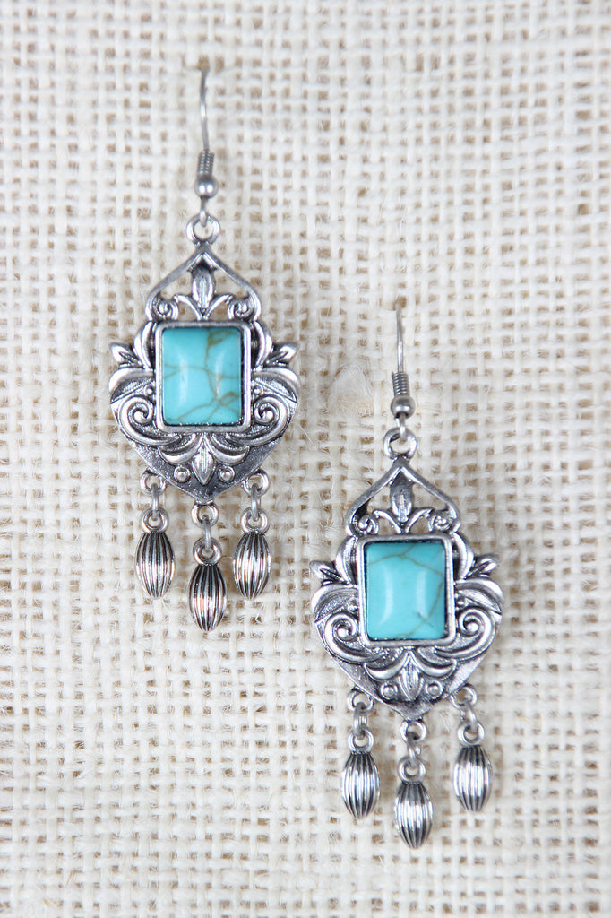 Faux Square Stone Chandelier Earrings