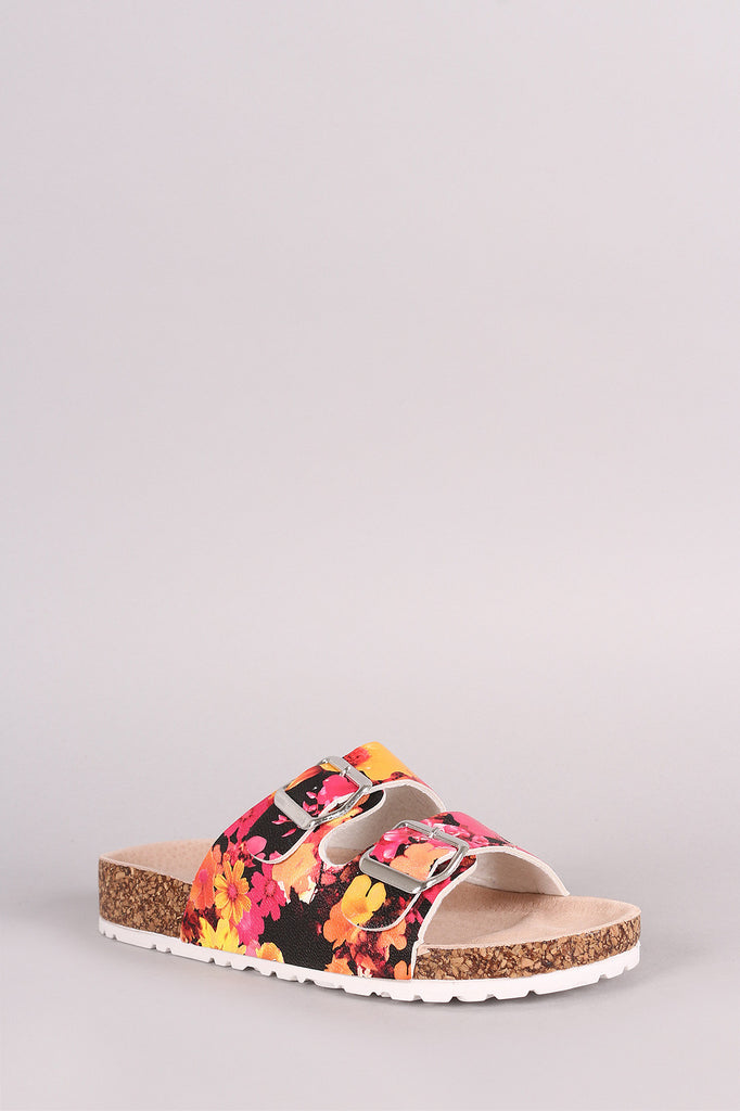 Bamboo Floral Double Buckle Cork Footbed Sandal